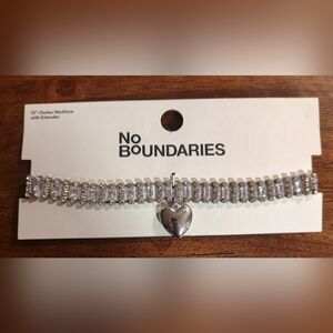No Boundaries Silver Rhinestone Choker with Heart Pendant